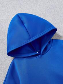 青少年男孩小熊印花袋鼠口袋加絨內裏連帽衫