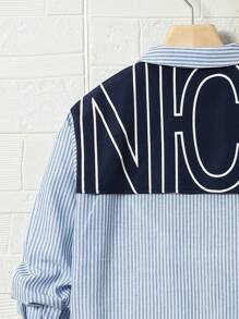 SHEIN 青少年男孩加大码运动插肩领字母图案二合一衬衫 - 藍色 - 查看 4