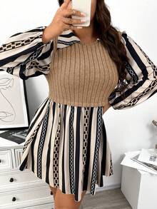 Celure Hơn Sọc & In Dây chuyền Tay áo lồng đèn Váy 2 trong 1 - Nhiều màu - Xem 4