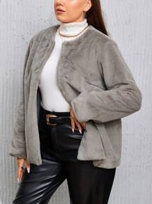 SHEIN Privé Hơn Mở Mặt trước 	
Fuzzy áo - Màu Xám nhạt - Xem 6