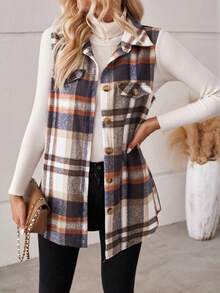 EMERY ROSE Plaid Print Flap Detail Vest Coat - Multicolor - View 5
