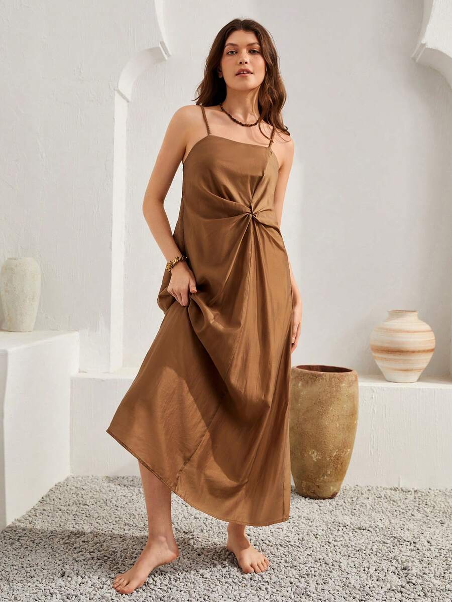 Bohemela Twist Front Cami Dress - Apricot - View 1