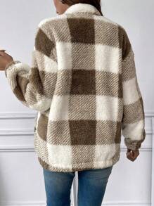 SHEIN Thai sản In kẻ sọc Buffalo Túi kangaroo Thả vai 	
Fuzzy Áo nỉ - Nhiều màu - Xem 3