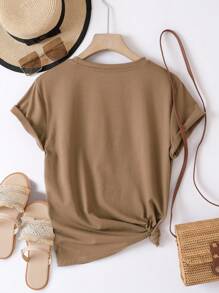 SHEIN EZwear Plus Wine Glass And Letter Graphic Tee - Mocha Brown - View 2