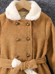 SHEIN Cô Gái Trẻ Cổ áo Borg Đôi ngực Thắt lưng áo - Màu Khaki - Xem 5