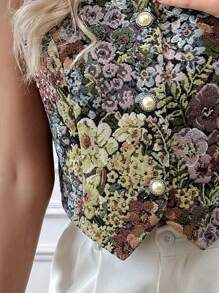 SHEIN Privé 印花前紐扣馬甲西裝外套 - 彩色 - 查看 7