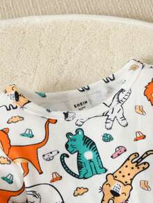 Baby Boys 2pcs Cartoon Graphic Tee & 2pcs Striped Pants PJ Set - Brown - View 6