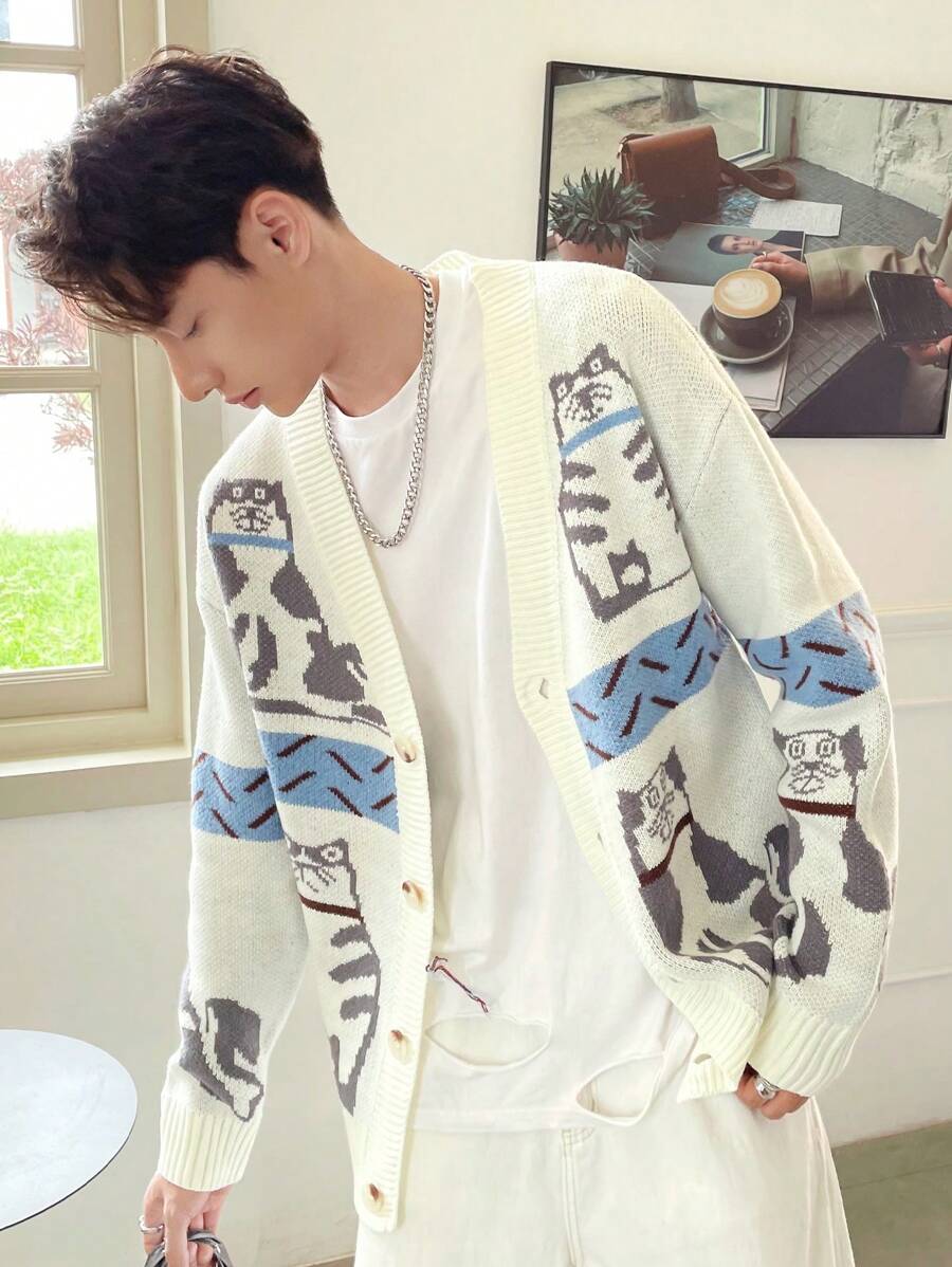 Manfinity Hypemode Nam Mô hình Cartoon Thả vai Áo len Mở - Nhiều màu - Xem 1