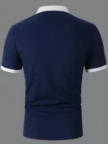 Calvornis Men Horse & Figure Graphic Contrast Side Seam Polo Shirt - Royal Blue - View 2