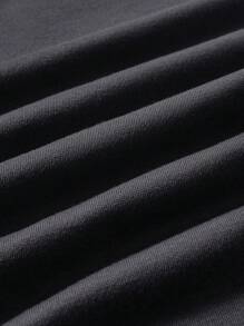 SHEIN Qutie Plus Letter & Figure Graphic Drop Shoulder Thermal Sweatshirt - Dark Grey - View 7