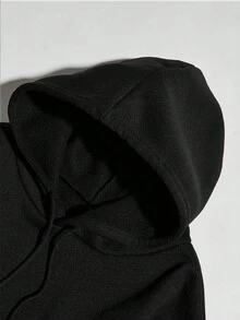 Men Slogan Graphic Kangaroo Pocket Drawstring Hoodie - Black - View 3