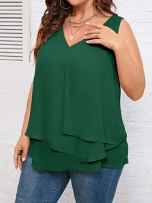 SHEIN Clasi Plus Solid Sleeveless Blouse - Dark Green - View 4