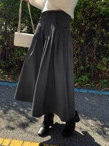 DAZY Plicated Detail Flare Skirt - Grey - View 6