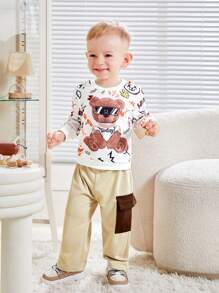 男嬰小熊印花運動衫&補丁貼口袋長褲 - 彩色 - 查看 3