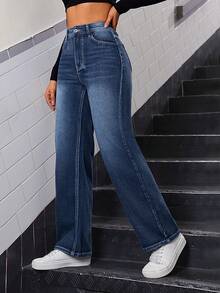 SHEIN ICON Cao eo Quần legging thẳng - Rửa tối - Xem 6