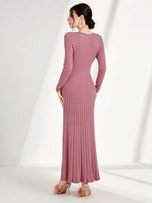 Modelyn Surplice Neck Pleated Hem Sweater Dress