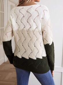 SHEIN Áo len dệt kim hai tông màu thả vai cho bà bầu, dành cho mùa đông - Nhiều màu - Xem 3