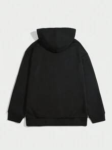 ROMWE MEN Goth Nam Đồ họa chữ và số Dây rút Hoodie - màu đen - Xem 2