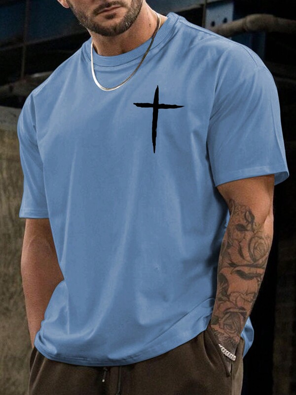 Manfinity LEGND Men Plus Cross Print Tee, Cross T-Shirt, Men's Graphic Tee