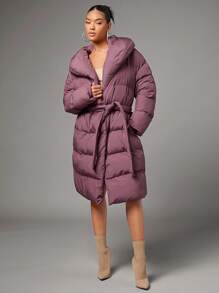 SHEIN BAE Đỏ  Dài Áo lông Jacket  áo Đối với Giáng sinh Mùa Đông Buổi tiệc - Gỗ đỏ - Xem 6