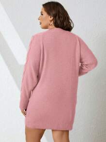 Calvaya Talla grande Vestido de punto tejido de cable de manga raglán - Rosa - Ver 3