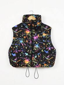 SHEIN EZwear Plus 反光图案印花连帽夹棉大衣 - 彩色 - 查看 1