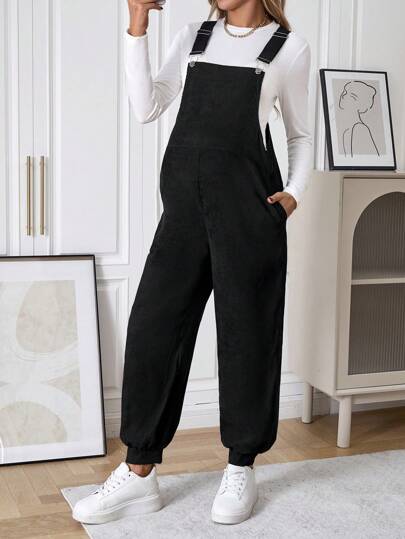 SHEIN Maternity Solid Overall Jumpsuit Without Tee, For Winter