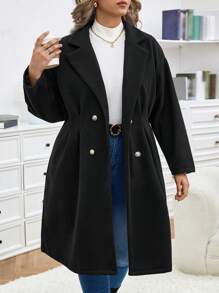 SHEIN Frenchy Hơn Cổ áo Đôi ngực Xếp nếp Áo khoác - màu đen - Xem 1