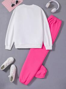 Thiếu niên Cô gái Giải trí Ngày lễ Phong cách Học viện Áo nỉ Và Quần Bộ - Đỏ và trắng - Xem 2