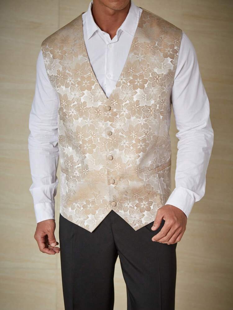 Men Plus Floral Print Waistcoat Without Shirt