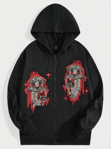 ROMWE MEN Goth Các bạn In Nấm Dây kéo Dây rút Hoodie - màu đen - Xem 1