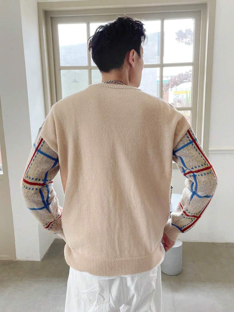 Men's Checkered Round Neck Sweater