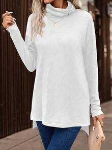 SHEIN LUNE Ống cổ Viền chia cắt Áo thun - trắng - Xem 3