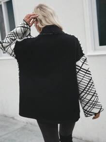 SHEIN LUNE Áo Cardigan trễ vai họa tiết tương phản không có thắt lưng - Nhiều màu - Xem 2