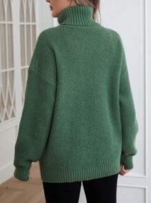 SHEIN Thai sản Áo cao cổ Thả vai Áo len - màu xanh lá - Xem 4