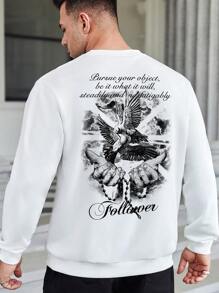 Manfinity LEGND Men Plus Slogan & Eagle Print Sweatshirt - White - View 1
