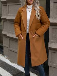 SHEIN LUNE Lapel Neck Dual Pocket Padded Padded Coat Clothes Winter Fall Cloth For Women
