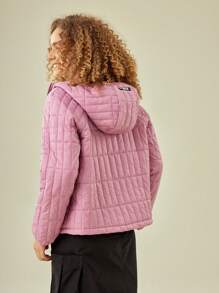 In My Nature Solid Zip Up Hooded Quilte Coat - Pink - View 3
