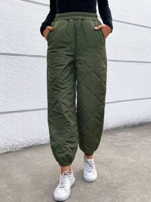 Chiquease Solid Elastic Waist Pants Fall Cloth For Women - Dark Green - View 5
