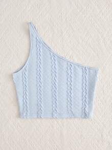 SHEIN EZwear Camiseta crop de cuello asimétrico - Celeste - Ver 2