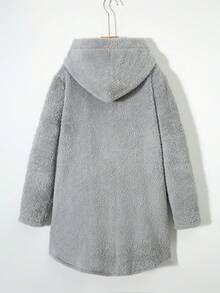 Teen Girls' Casual Mid-long Length Hooded Double-sided Fleece Jacket With High-low Hem - Grey - View 2