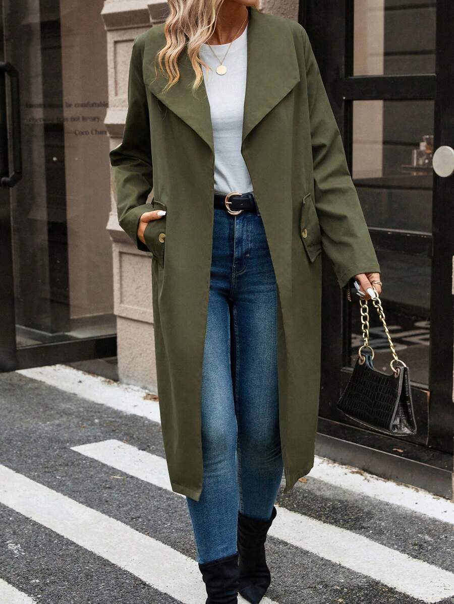 SHEIN Frenchy 大翻領腰帶風衣外套