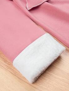 SHEIN Tween Girl Borg Collar Belted Overcoat - Pink - View 5