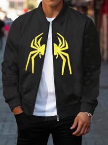 Manfinity Roughcore Men Spider Flocking Zip Up Bomber Jacket - Black - View 1