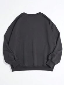 SHEIN EZwear Khẩu hiệu & Hình ảnh Thả vai Áo nỉ - Màu xám đen - Xem 2