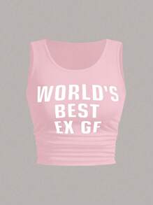 SHEIN Unity 標語圖案背心上衣 - 粉色 - 查看 1