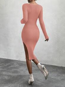 SHEIN Privé Crossover Cắt ra phía trước Tách đùi Đầm Áo len - Bụi hồng - Xem 2