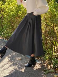 DAZY Plicated Detail Flare Skirt - Grey - View 2