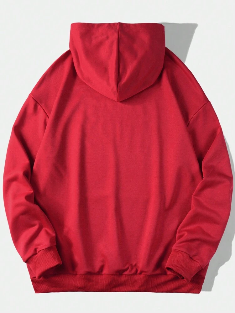 Men's Loose Fit Hoodie With Rhinestone Embellishment, Kangaroo Pocket & Drawstring