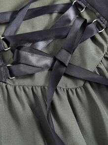 Flirla 大碼雙色前繫帶燈籠袖洋裝 - 彩色 - 查看 4